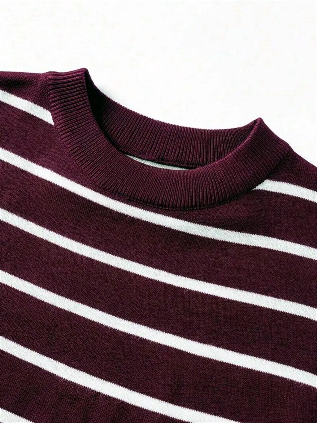 Short-Sleeve Striped Knit T-Shirt with Round Neck for Men