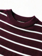 Short-Sleeve Striped Knit T-Shirt with Round Neck for Men