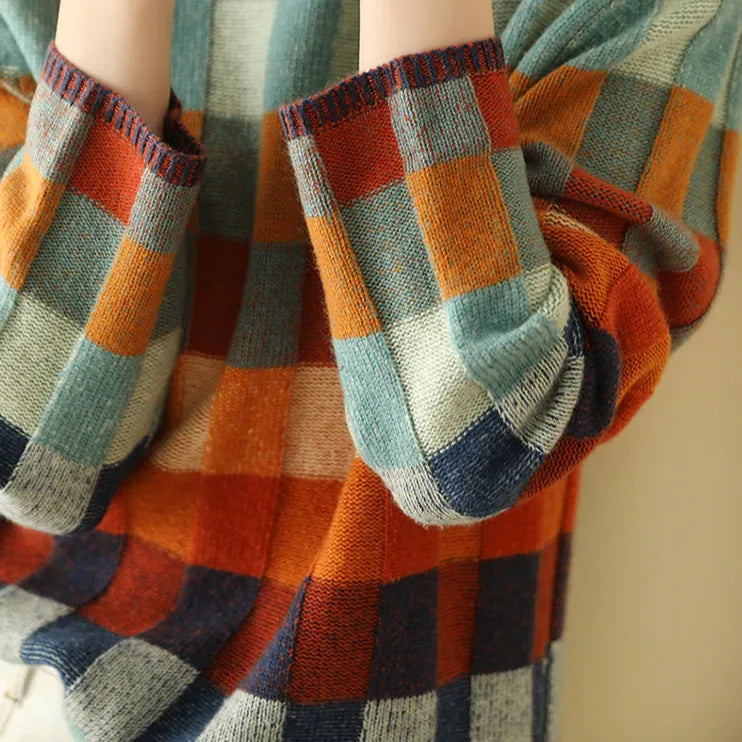 Sibyl | Women's Check-Pattern Stand-Collar Sweater