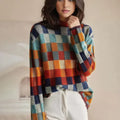 Sibyl | Women's Check-Pattern Stand-Collar Sweater