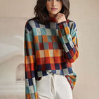 Sibyl | Women's Check-Pattern Stand-Collar Sweater