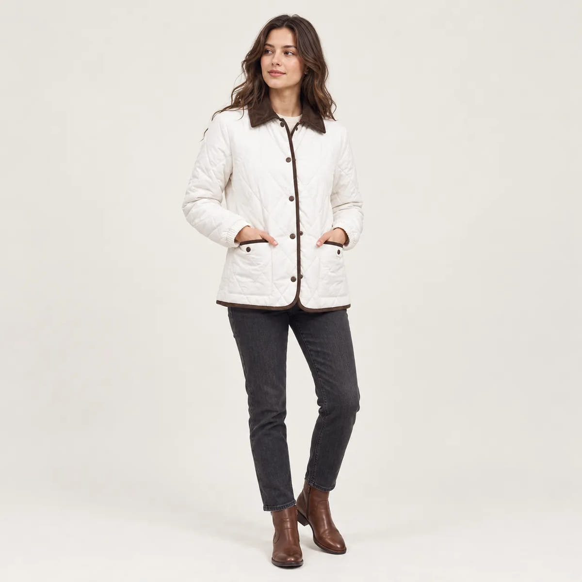 Simone | Women's Quilted Jacket with Corduroy Collar