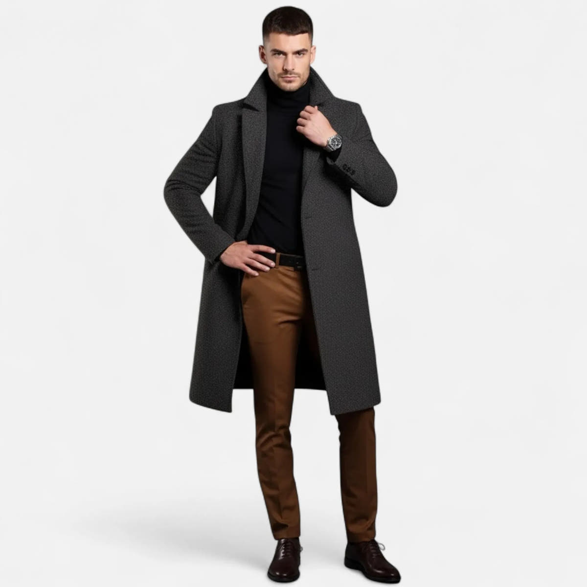 Single-Breasted Classic Trench Coat for Men