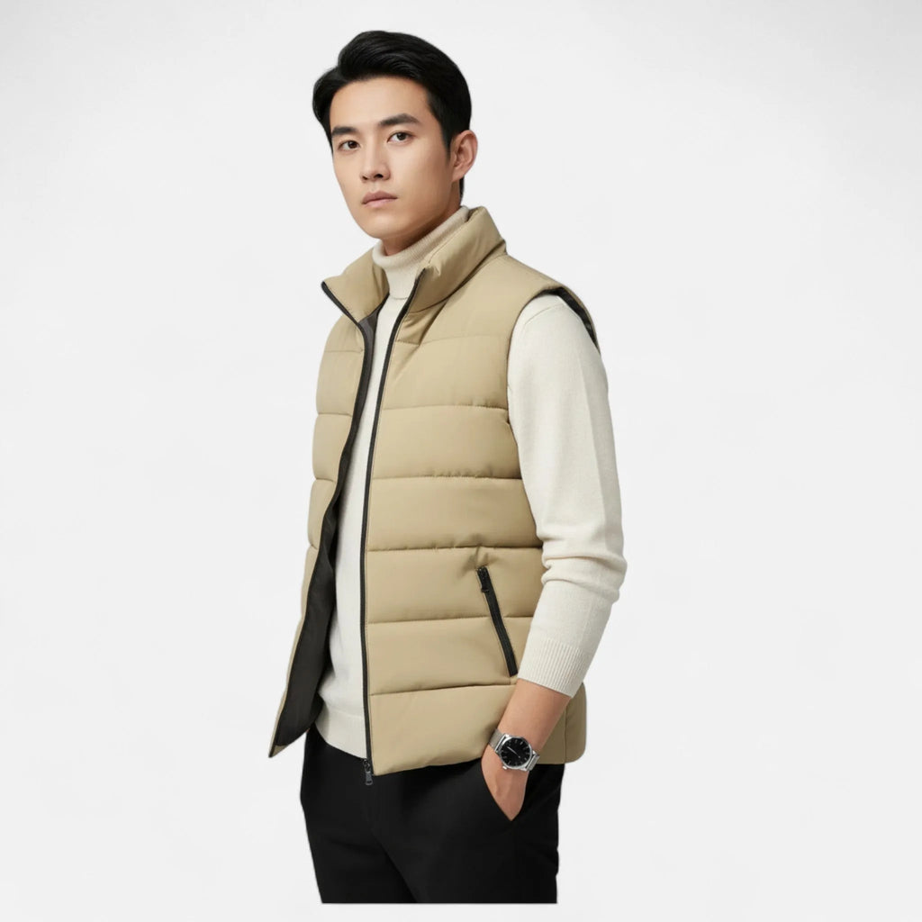 Sleeveless Quilted Zip-Up Winter Vest for Men