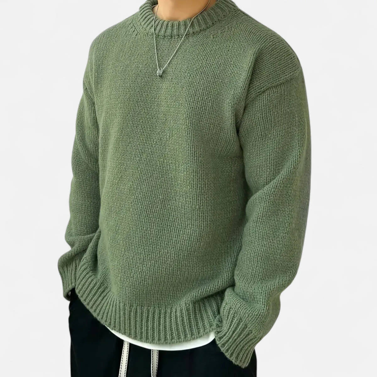 Slightly Stretchy Solid Crew Neck Pullover for Men