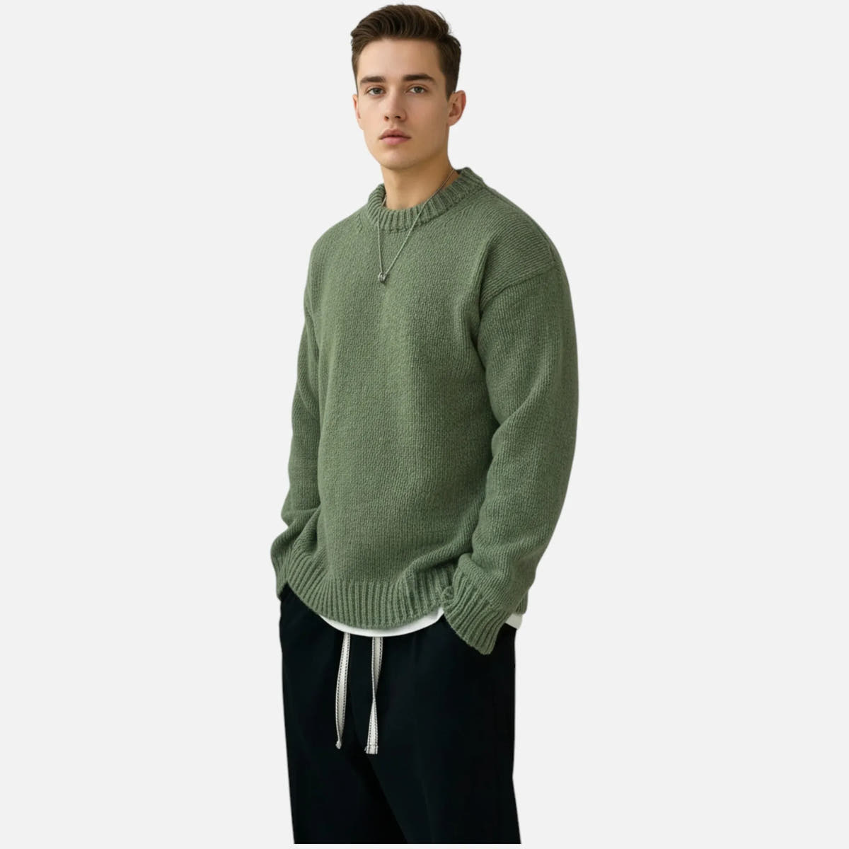 Slightly Stretchy Solid Crew Neck Pullover for Men