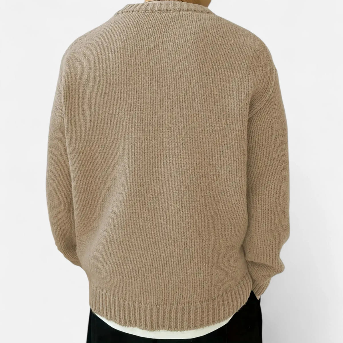 Slightly Stretchy Solid Crew Neck Pullover for Men