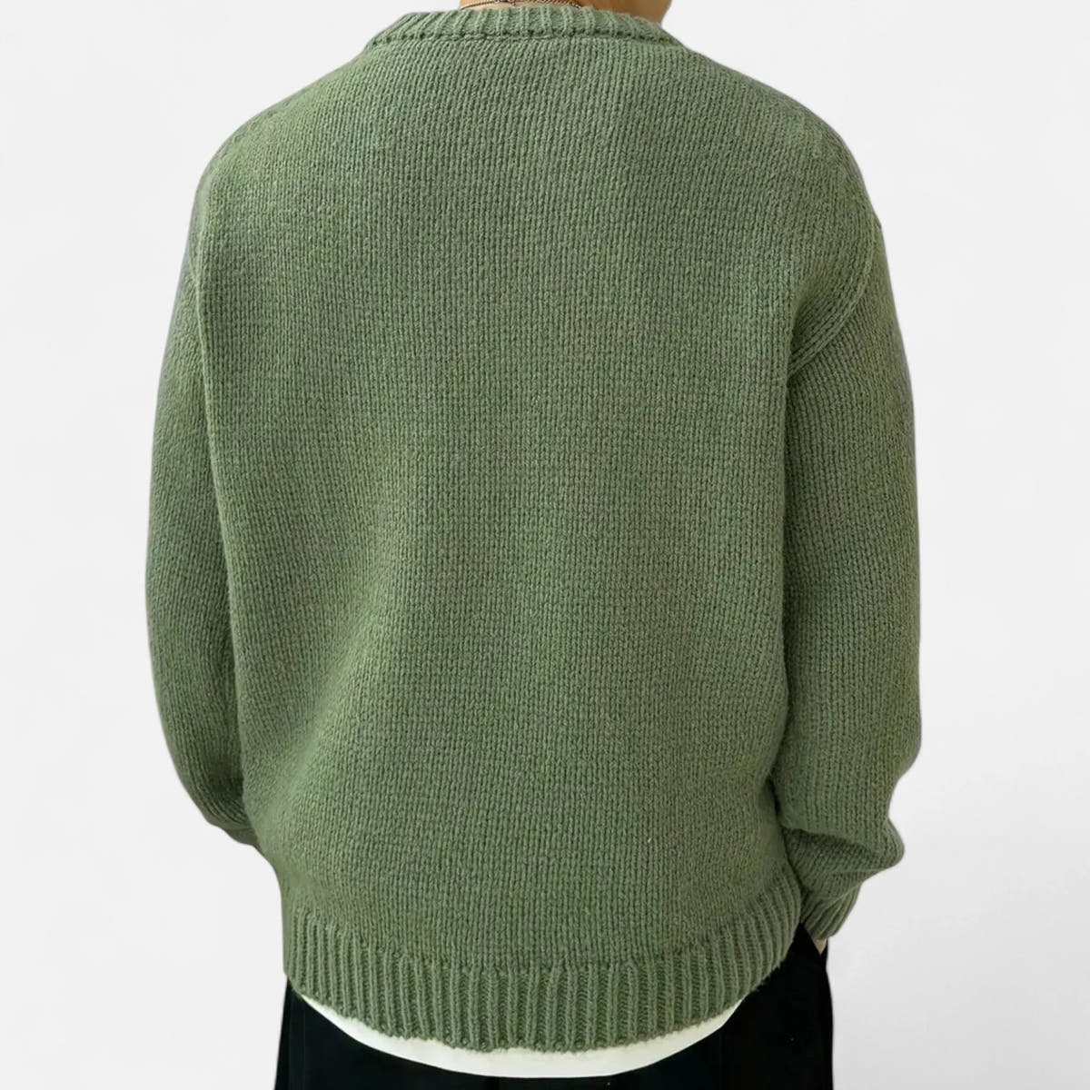 Slightly Stretchy Solid Crew Neck Pullover for Men