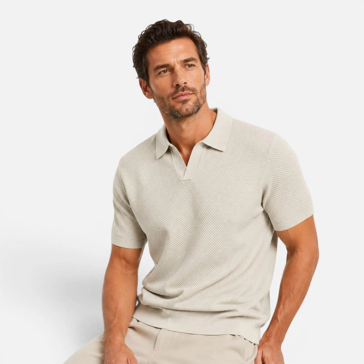 Slim Fit Breathable Lightweight Knit Polo for Men