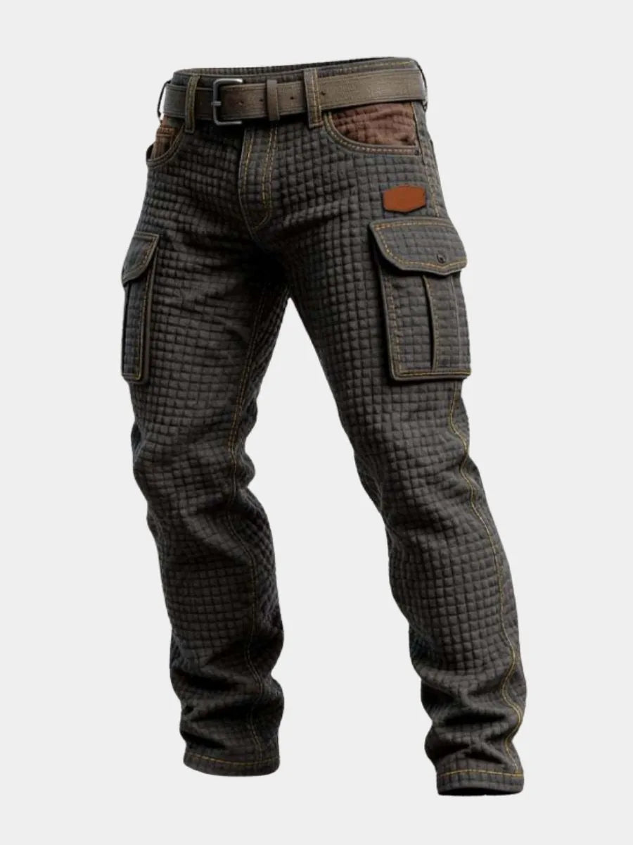 Slim Fit Cargo Trousers with Waffle Pattern for Men