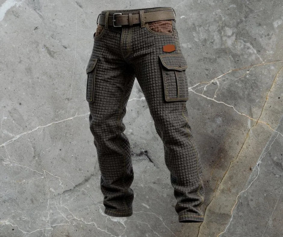 Slim Fit Cargo Trousers with Waffle Pattern for Men