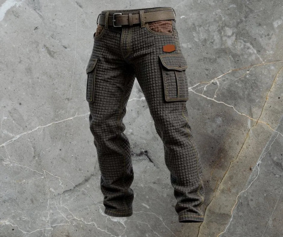 Slim Fit Cargo Trousers with Waffle Pattern for Men