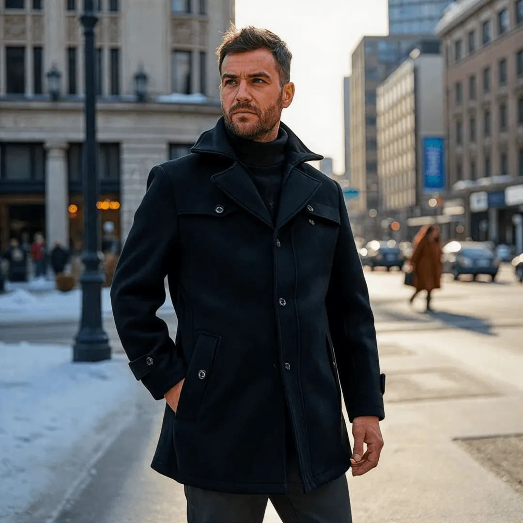 Slim Fit Long Layered-Collar Trench Coat for Men