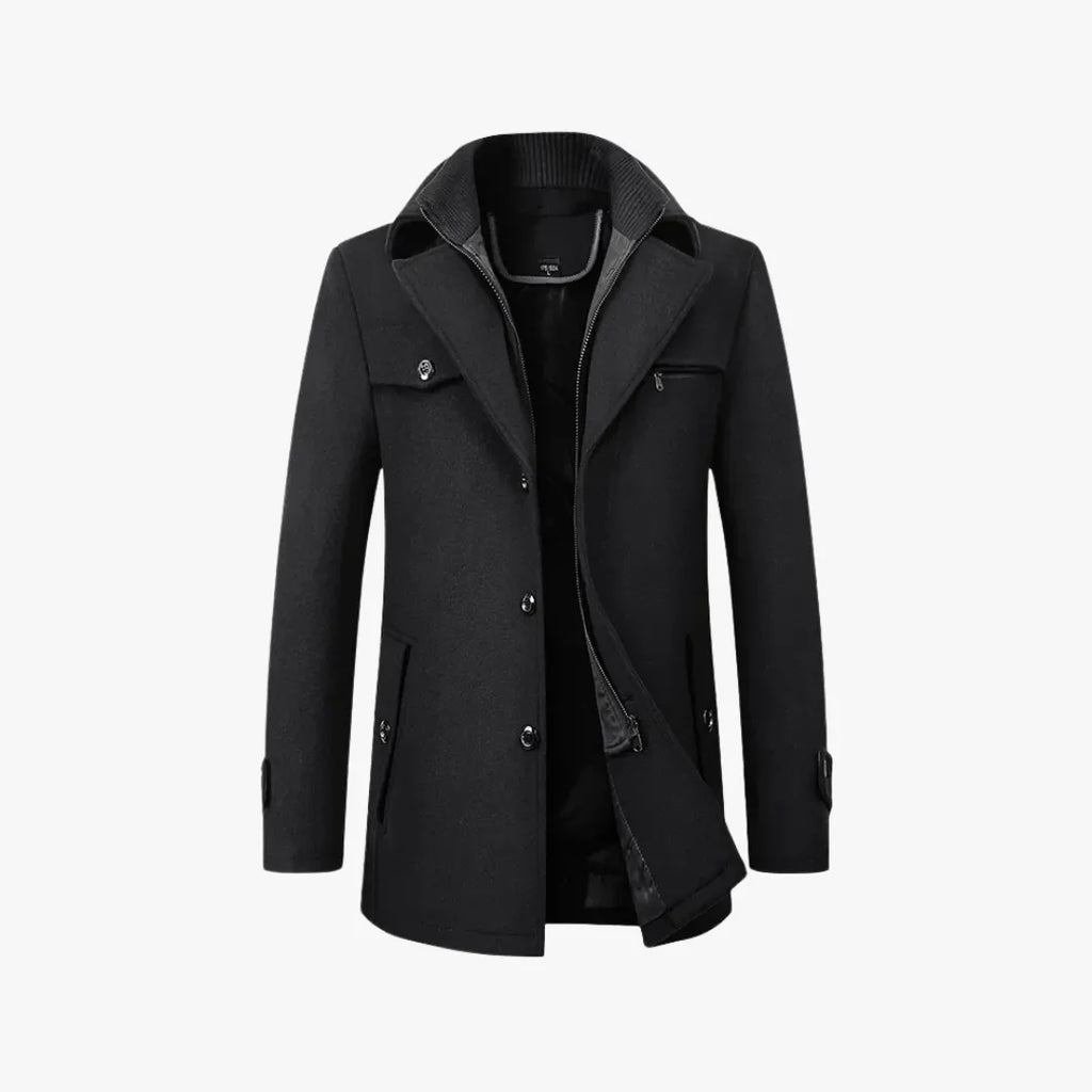 Slim Fit Long Layered-Collar Trench Coat for Men