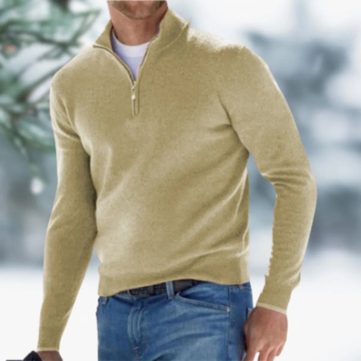 Slim Fit Quarter-Zip Fine Knit Sweater for Men