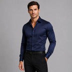 Slim Fit Satin-Look Stretch Button Shirt for Men