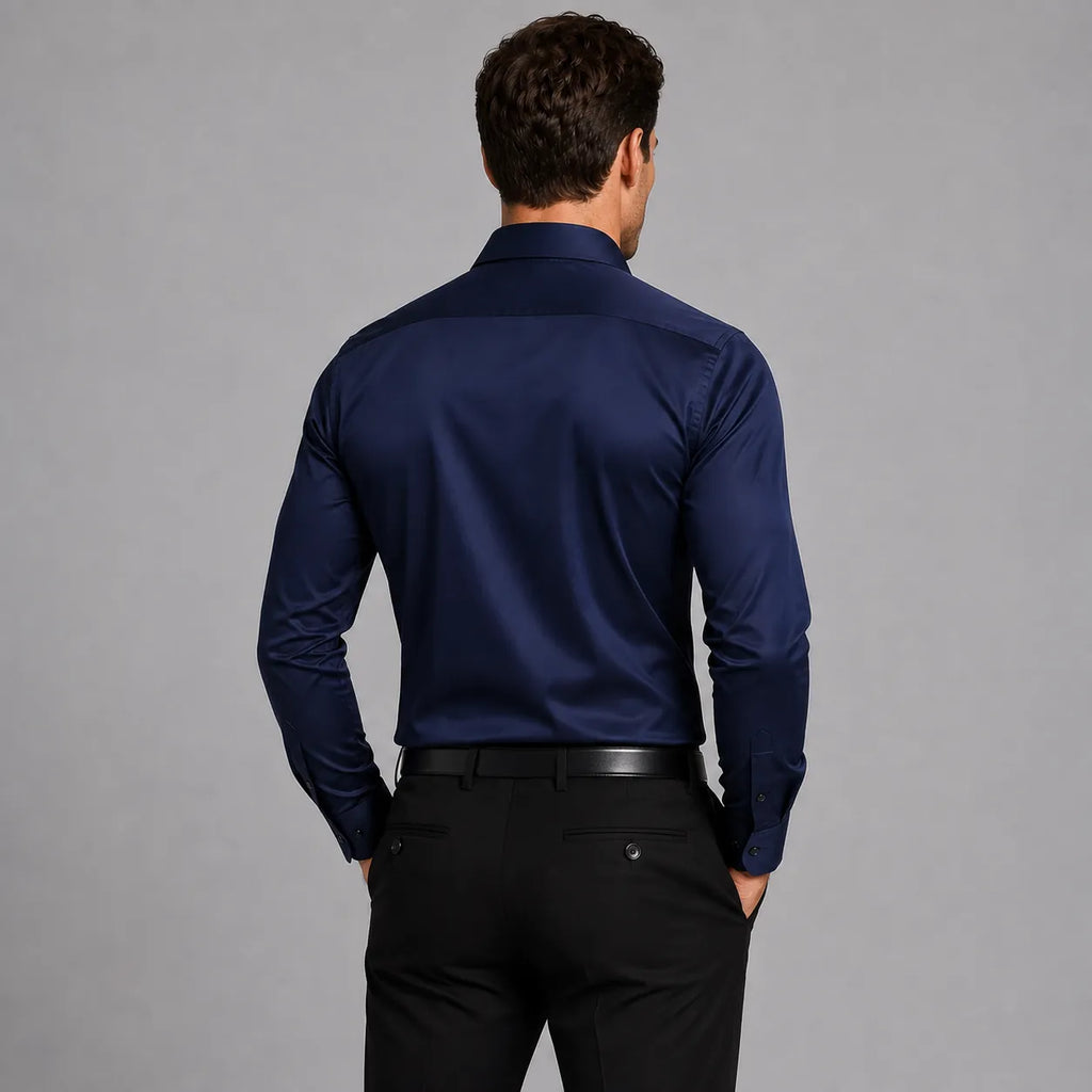 Slim Fit Satin-Look Stretch Button Shirt for Men