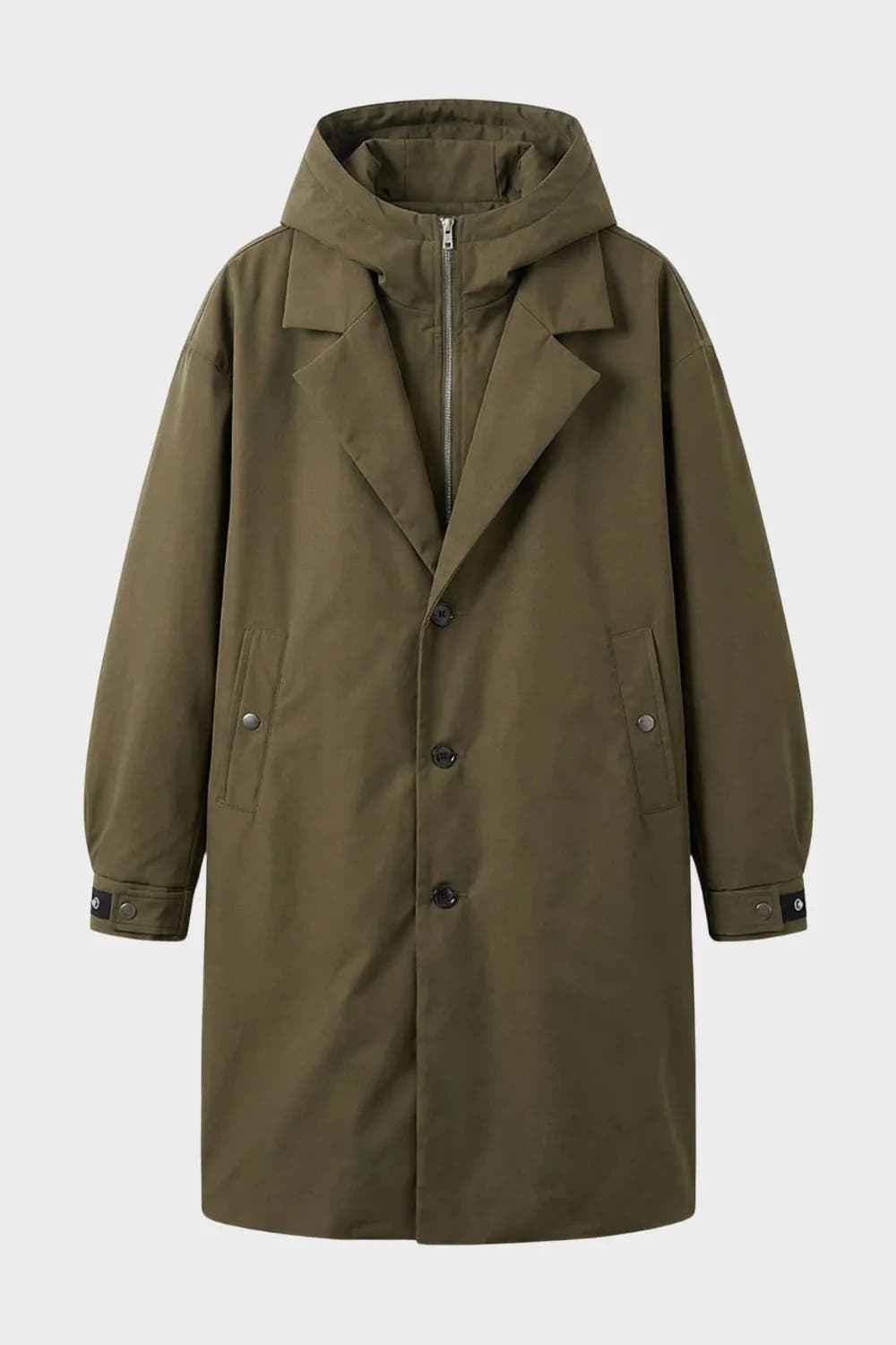 Straight-Fit Hooded Coat with Notched Collar for Men