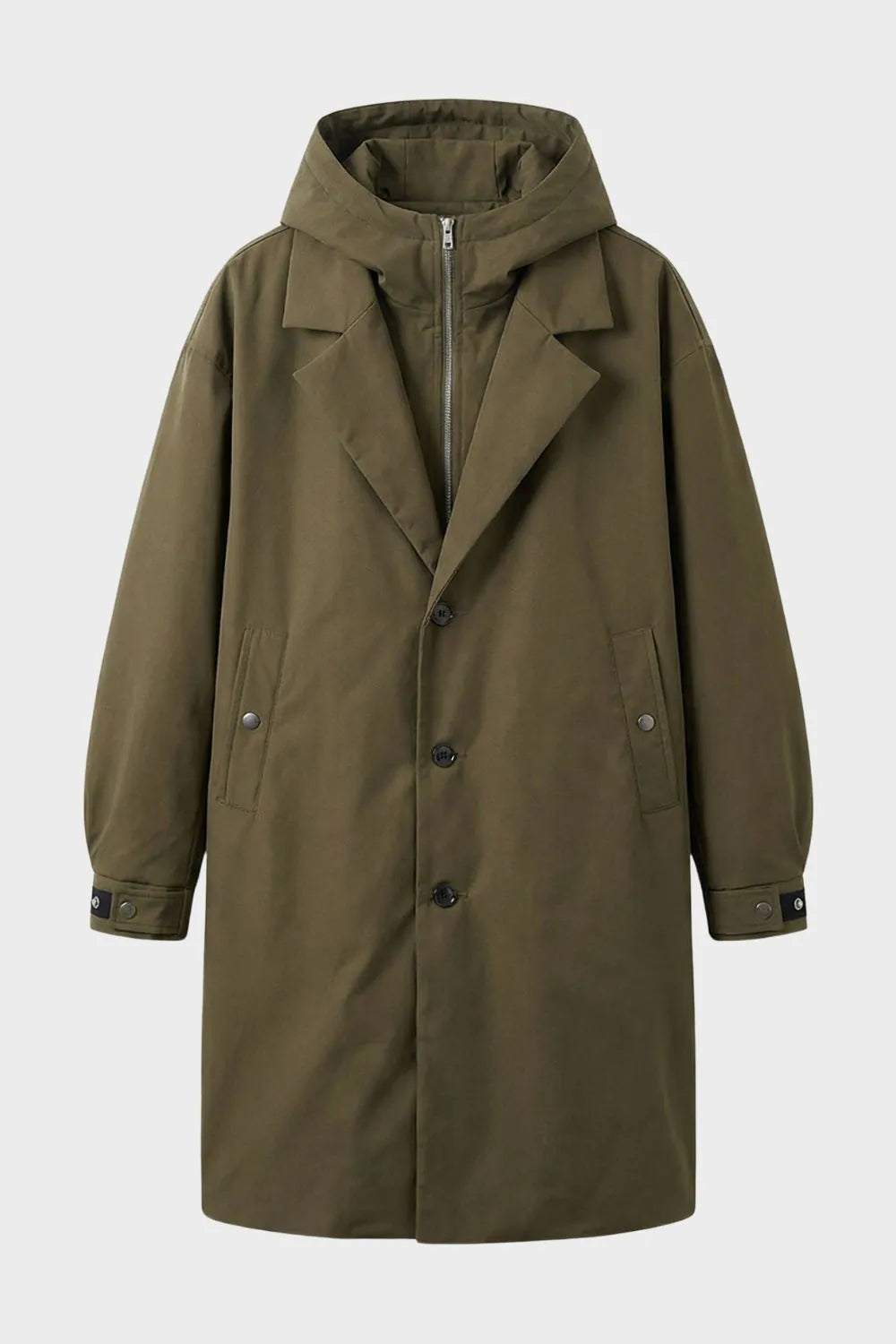 Straight-Fit Hooded Coat with Notched Collar for Men