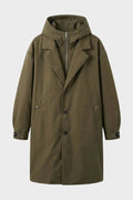 Straight-Fit Hooded Coat with Notched Collar for Men