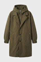 Straight-Fit Hooded Coat with Notched Collar for Men