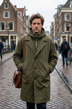 Straight-Fit Hooded Coat with Notched Collar for Men