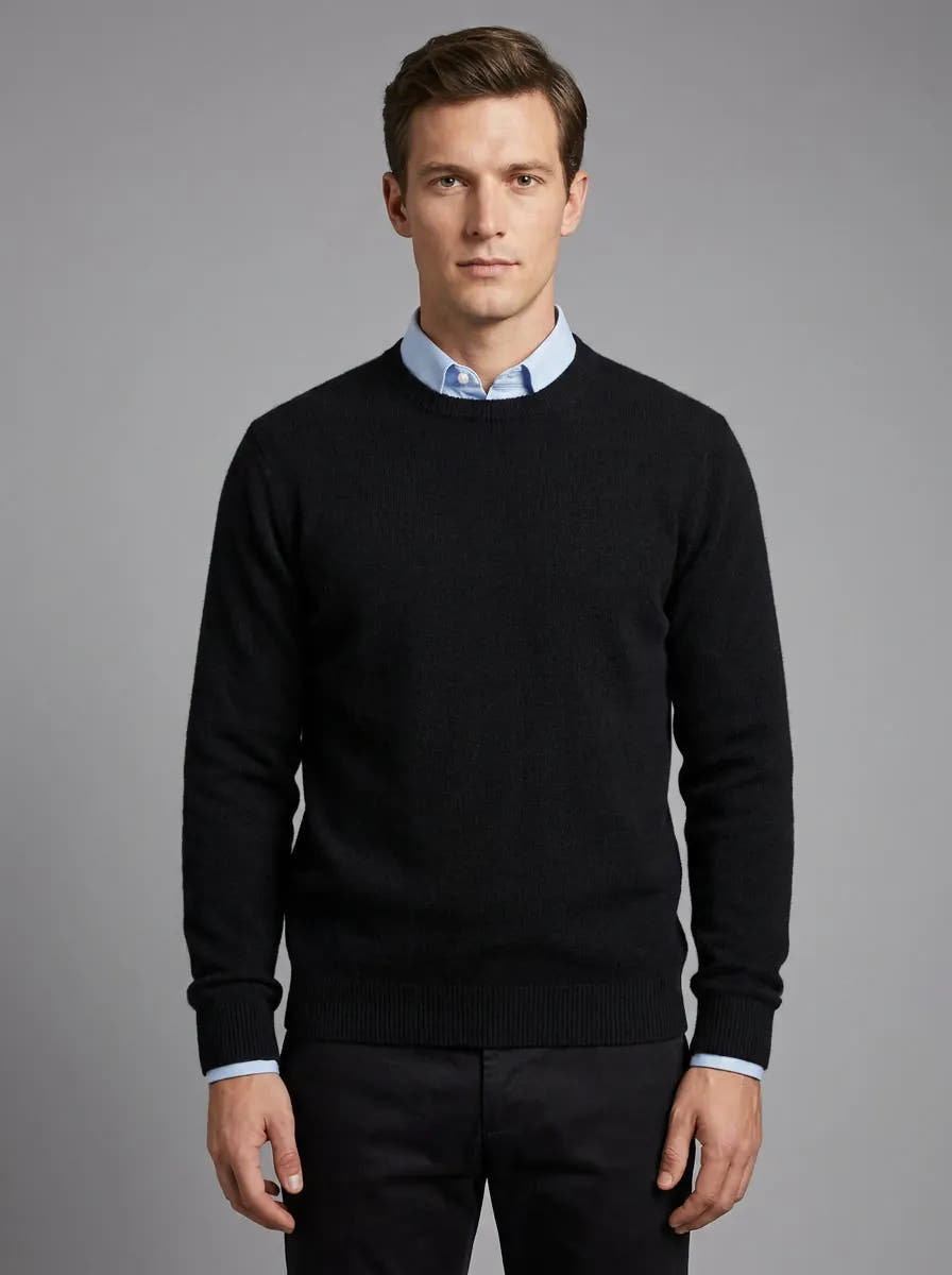 Straight-Fit Ribbed Crew Neck Knit Jumper for Men