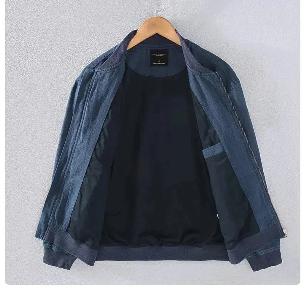 Streamlined Ribbed-Cuff Zip-Up Bomber Coat for Men