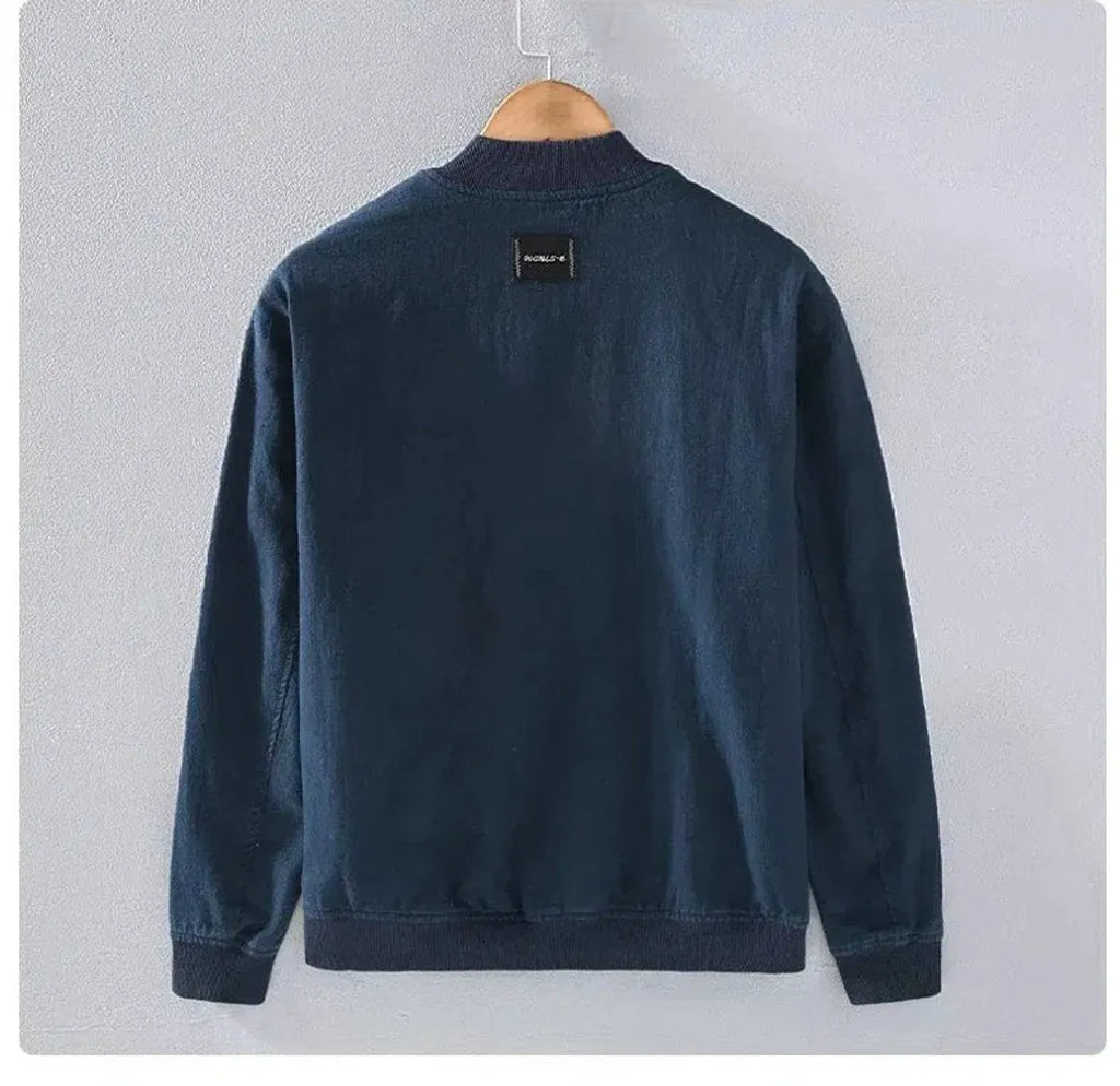 Streamlined Ribbed-Cuff Zip-Up Bomber Coat for Men