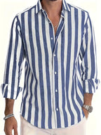 Striped Lightweight Long Sleeve Button-Up Shirt for Men