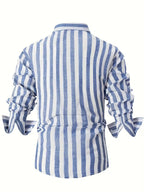 Striped Lightweight Long Sleeve Button-Up Shirt for Men