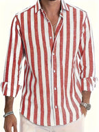 Striped Lightweight Long Sleeve Button-Up Shirt for Men