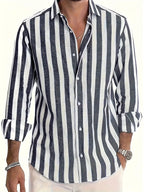 Striped Lightweight Long Sleeve Button-Up Shirt for Men