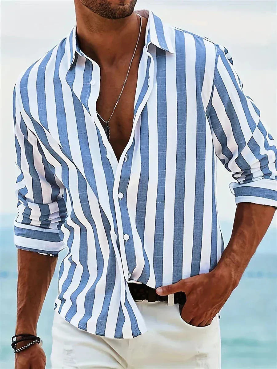 Striped Long Sleeve Button-Down Shirt for Men