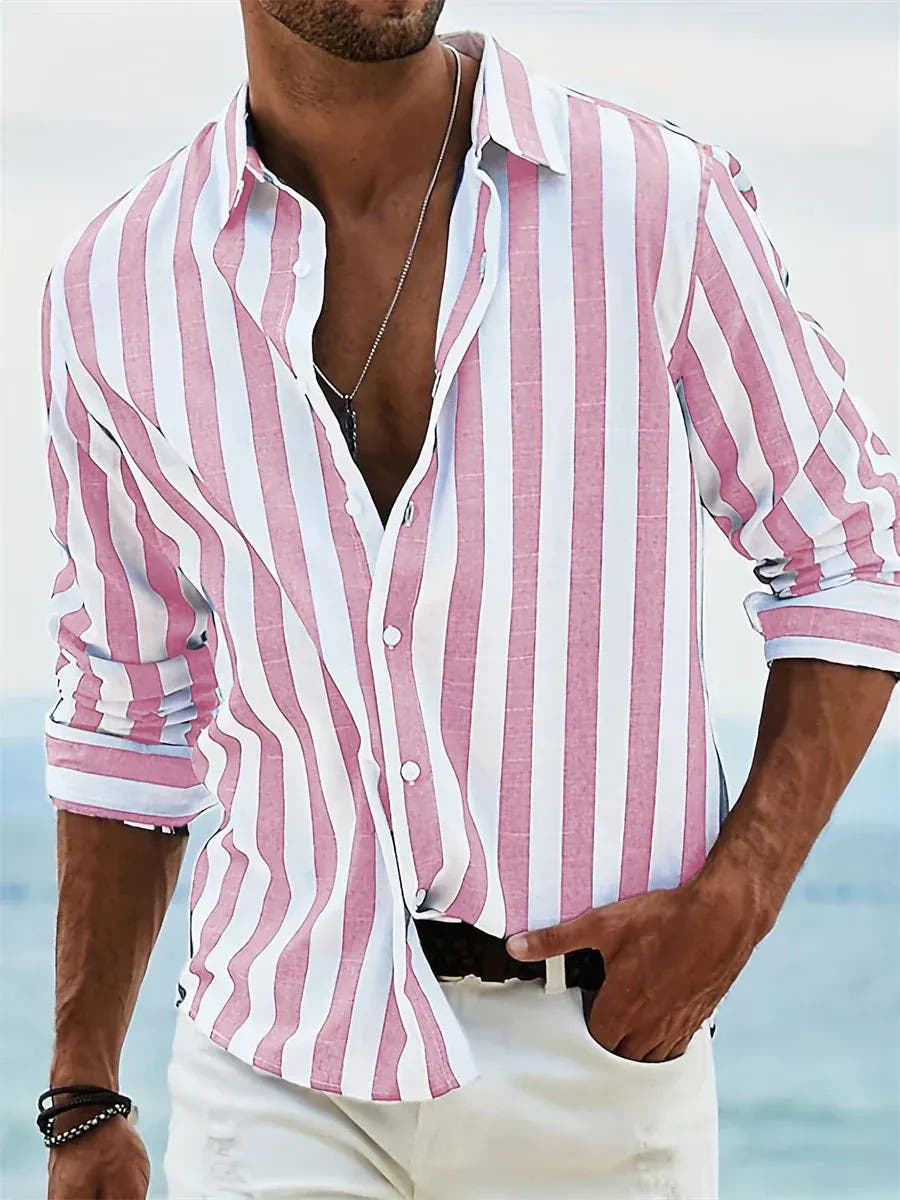 Striped Long Sleeve Button-Down Shirt for Men