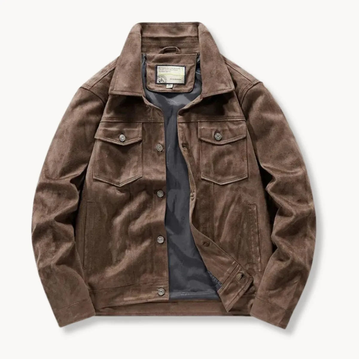 Suede-Finish Trucker Jacket with Stand Collar for Men