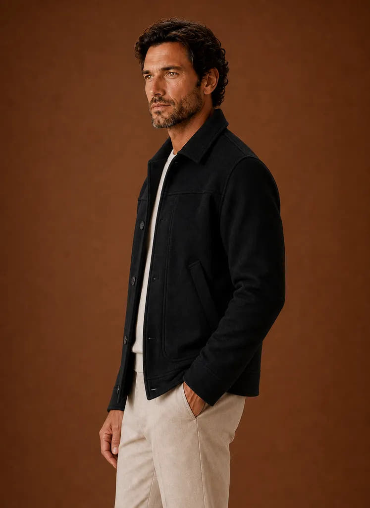 Tailored Button-Front Casual Shirt Jacket for Men