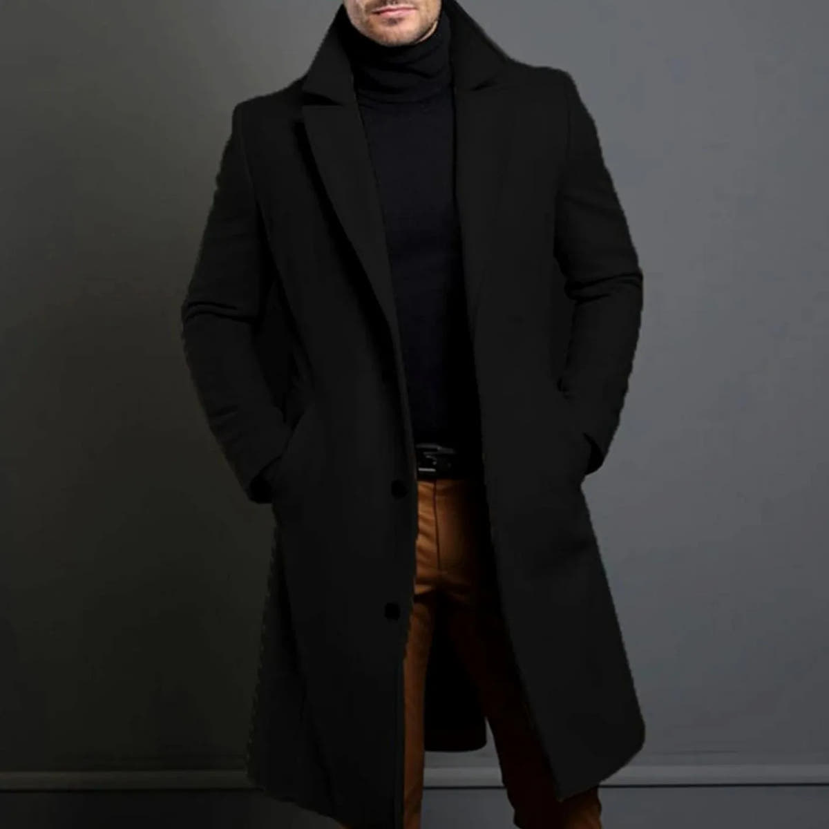 Tailored Lapel Single-Breasted Overcoat for Men