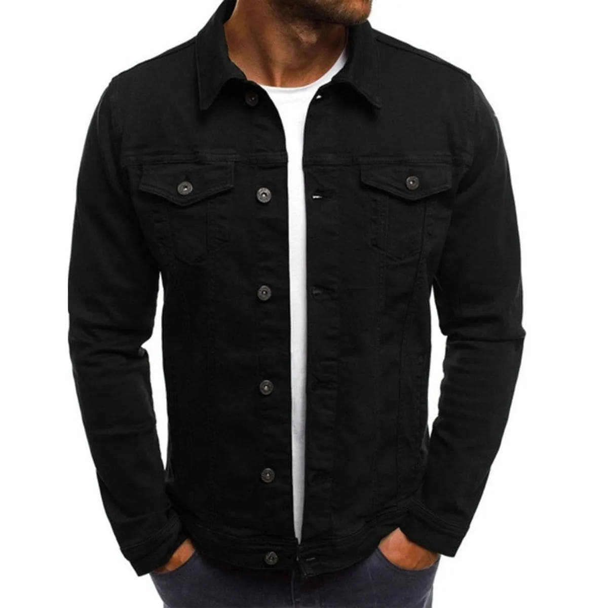 Tailored Multi-Pocket Denim Button-Up Jacket for Men