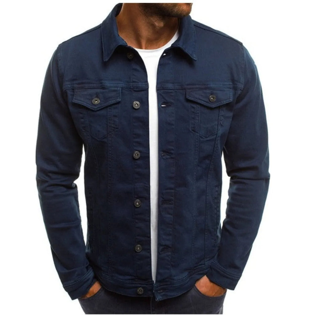 Tailored Multi-Pocket Denim Button-Up Jacket for Men