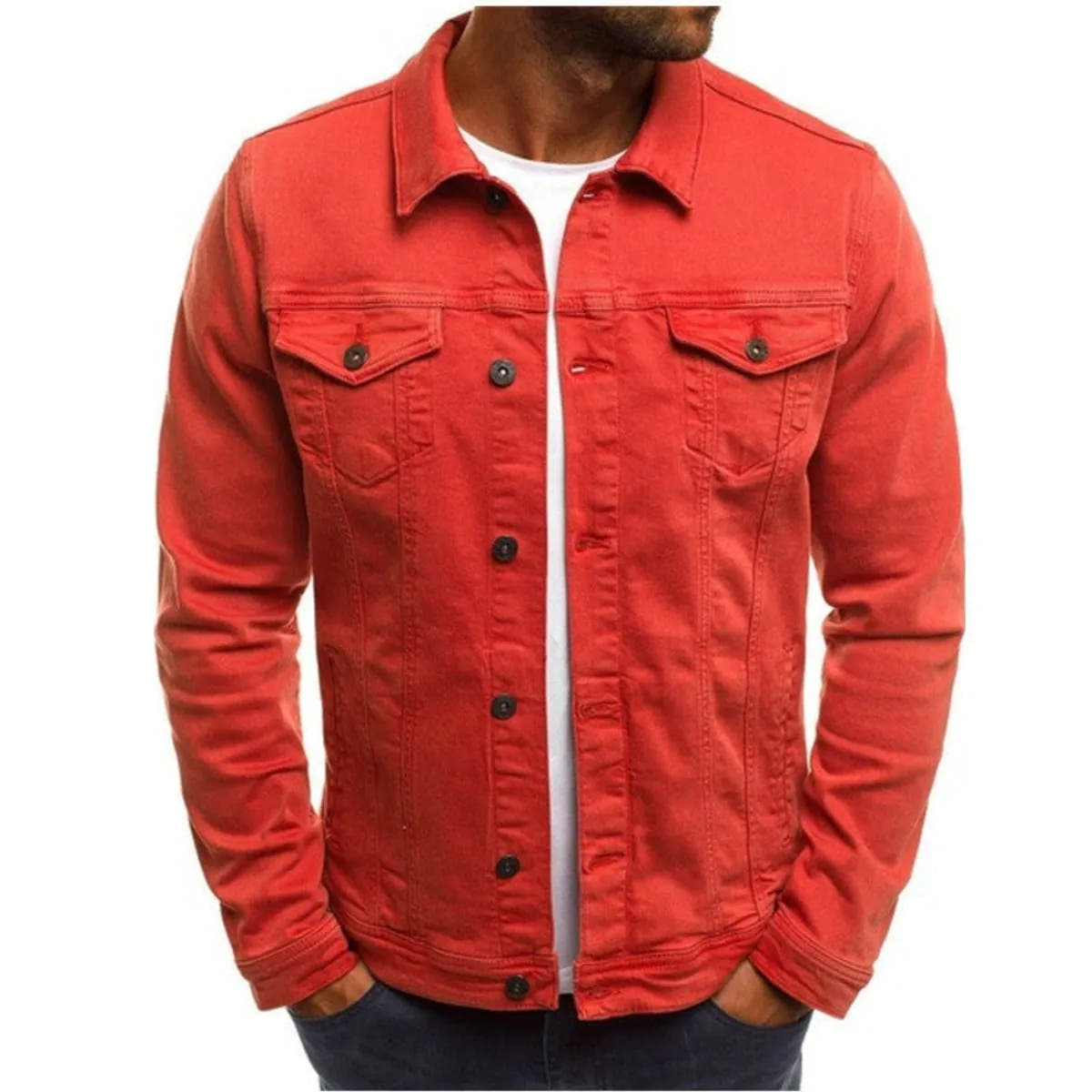 Tailored Multi-Pocket Denim Button-Up Jacket for Men