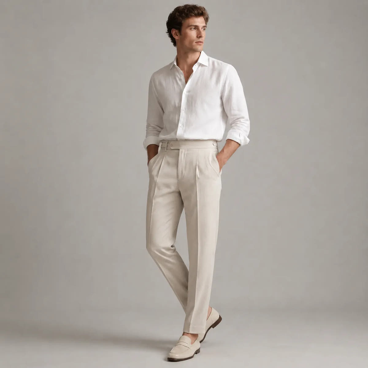 Tailored Trousers with Single Front Pleat for Men