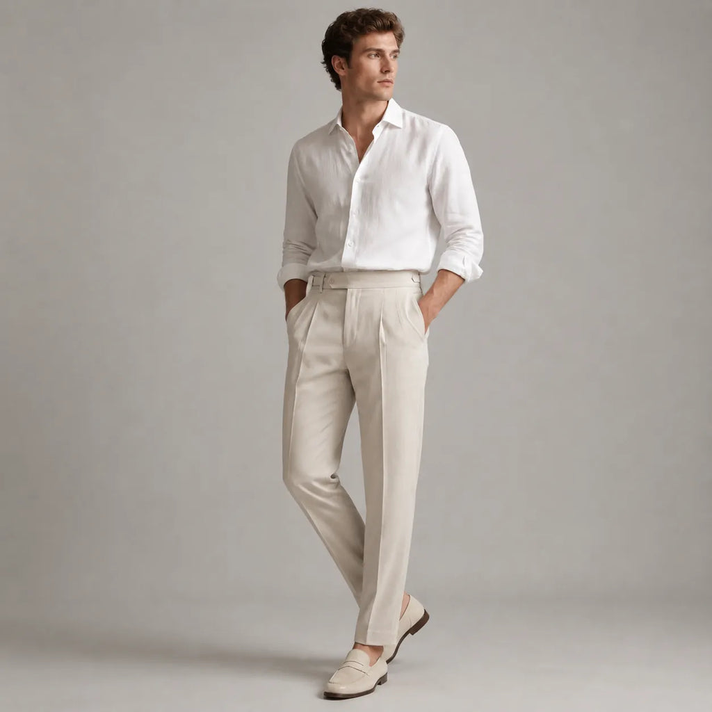 Tailored Trousers with Single Front Pleat for Men