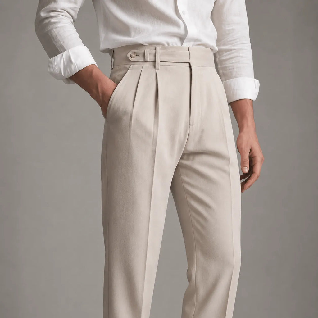 Tailored Trousers with Single Front Pleat for Men