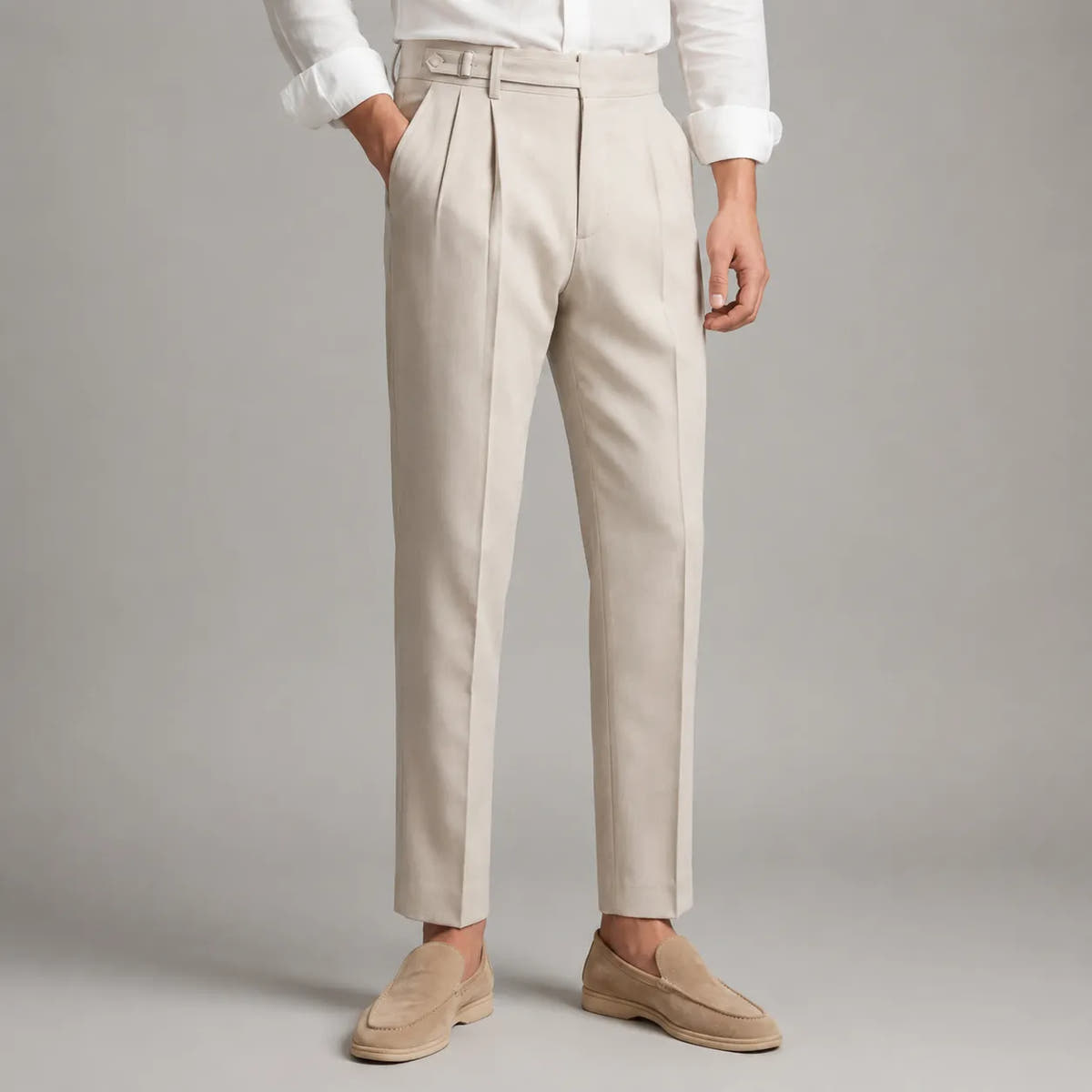 Tailored Trousers with Single Front Pleat for Men