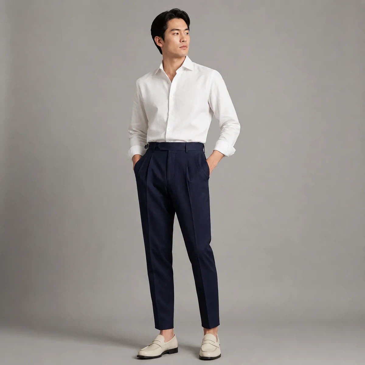 Tailored Trousers with Single Front Pleat for Men