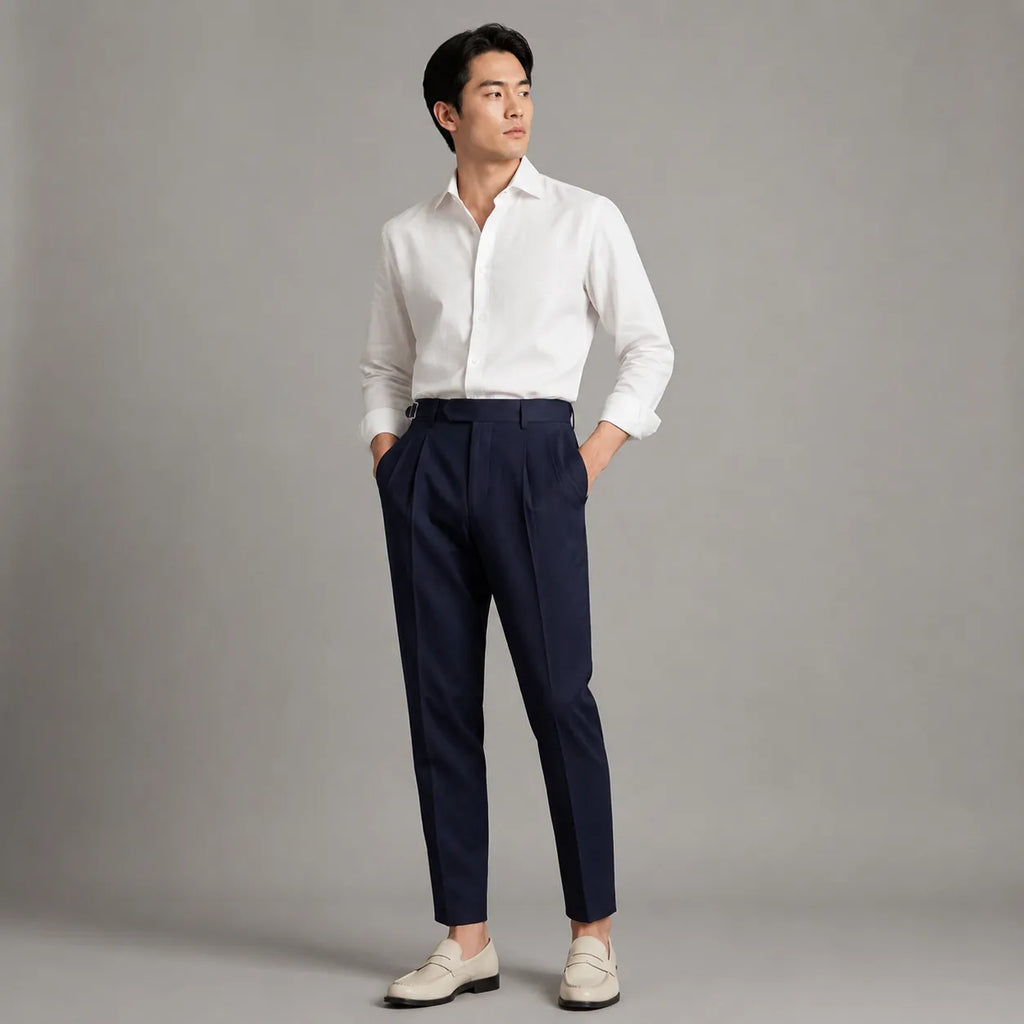 Tailored Trousers with Single Front Pleat for Men