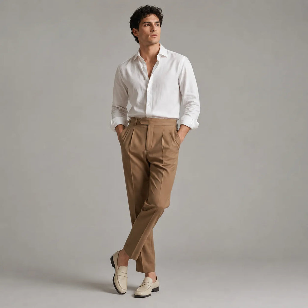 Tailored Trousers with Single Front Pleat for Men