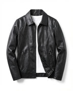 Tailored Zip-Up Faux Leather Biker Jacket for Men