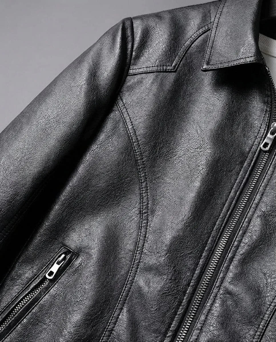 Tailored Zip-Up Faux Leather Biker Jacket for Men